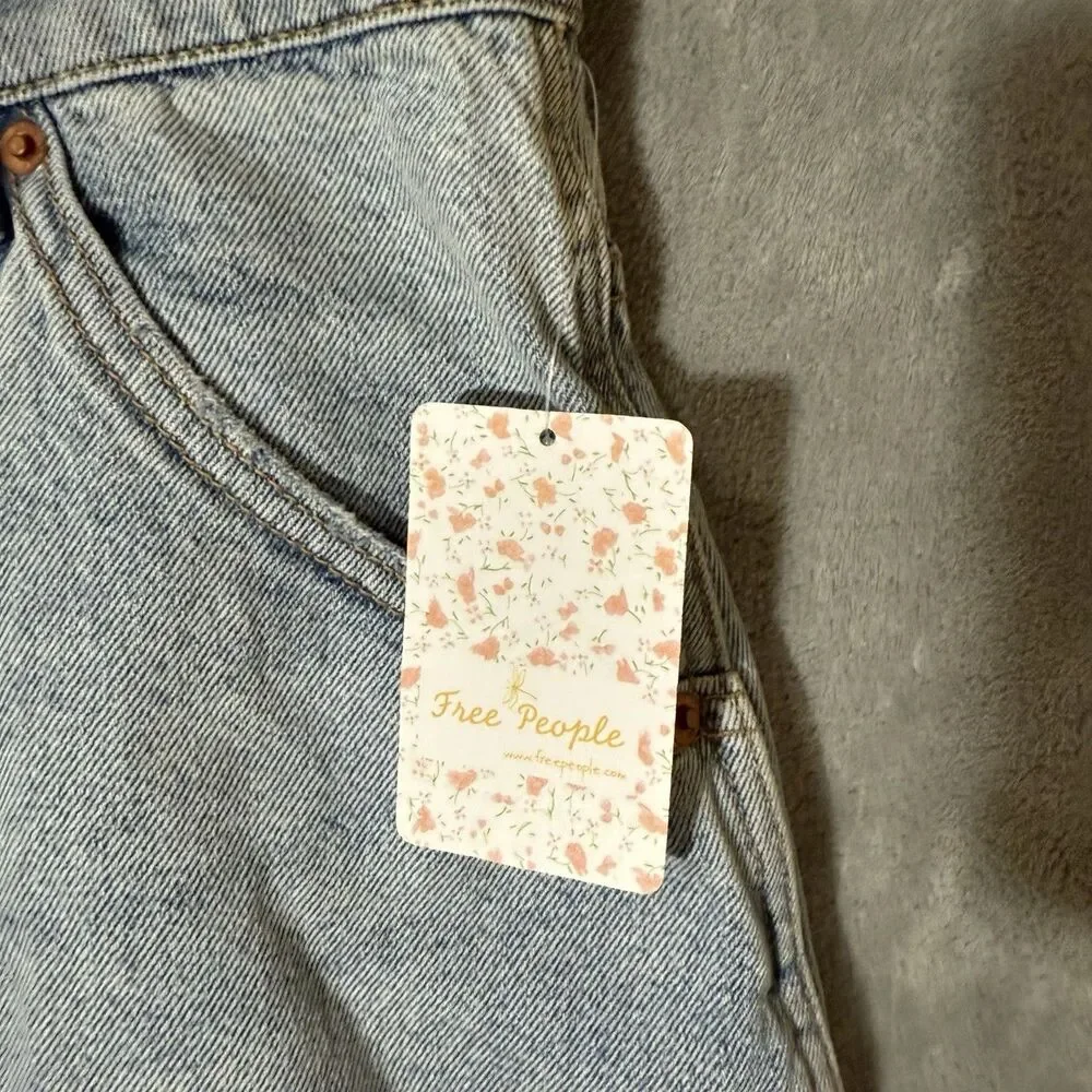 Free People Denim Skirt Sz 31 NWT Mile High Blue Distressed Raw Hem Mini Jean